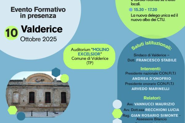 10 Ottobre Valderice (TP): EVENTO FORMATIVO IN PRESENZA