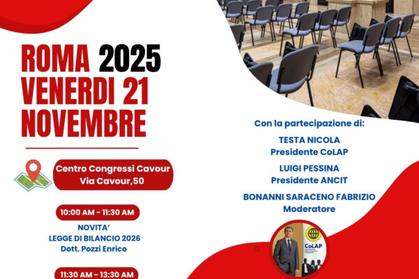 21 Novembre Roma: NOVITA' DI BILANCIO 2026 - TAVOLA ROTONDA