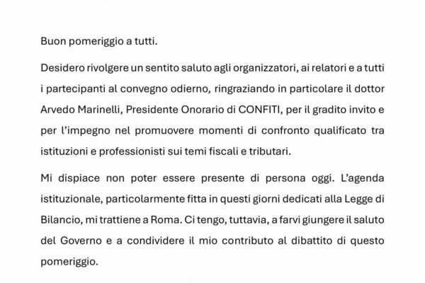 Messaggio di saluto On. Lucia Albano (Sottosegretario di Stato)